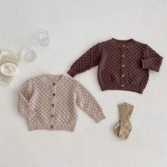 Infant Baby Hollow-out Knitting Coat Solid Pattern Wholesale