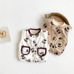 Infant Baby Bear Pattern Sleeveless Vest Pocket Front Wholesale