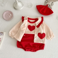 Infant Baby Girls Heart Romper Combo Heart Cardigan In Sets Wholesale