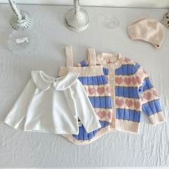 Infant Baby Color Contrast Heart Cardigan Combo Romper In Sets Wholesale