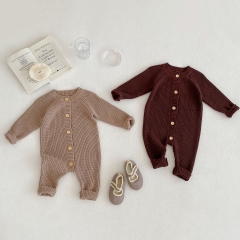 Infant Baby Boys Solid Button Front Long Jumpsuit Wholesale