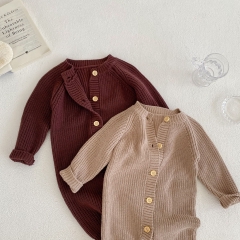 Infant Baby Boys Solid Button Front Long Jumpsuit Wholesale