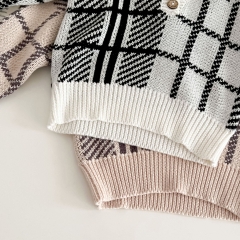 2023 Infant Baby Girls Boys Grid Lapel Collar Long-sleeved Spring Knitting Coat Wholesale