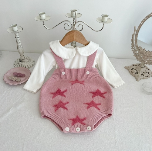 Infant Baby Girls Starfish Design Knitting Cardigan Combo Overalls In Sets Wholesale
