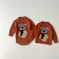 Infant Baby Unisex Bear Pattern Knitting Romper Top Sweater Wholesale
