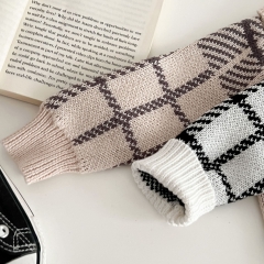 2023 Infant Baby Girls Boys Grid Lapel Collar Long-sleeved Spring Knitting Coat Wholesale