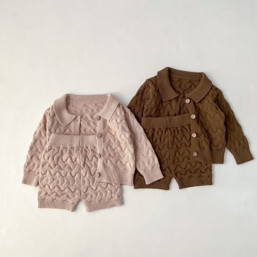 Ins autumn and winterm unisex baby European stylish cardigan sweater suit combo shorts in sets wholesale