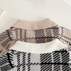 2023 Infant Baby Girls Boys Grid Lapel Collar Long-sleeved Spring Knitting Coat Wholesale