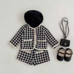 2023 New Arrival Tweed Plaid Coat Combo Short Pants In Sets Wholesale