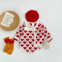 Infant Baby Girls Heart Pattern Romper Combo Cardigan Wholesale
