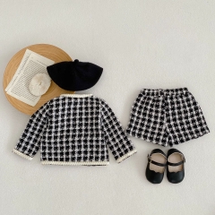 2023 New Arrival Tweed Plaid Coat Combo Short Pants In Sets Wholesale