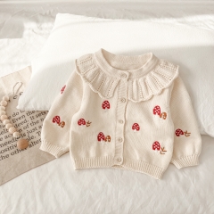 Infant Baby Embroidery Mushroom Doll Collar Knitting Coat Wholesale