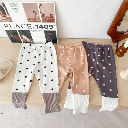Infant Baby Dot Print Patchwork Solid Long Pants Wholesale