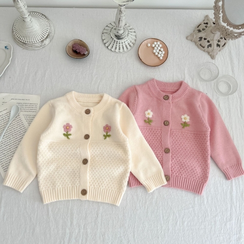 Infant Baby Floral Embroidery Knitting Coat In 2023 Spring Wholesale