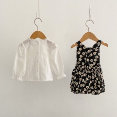 Infant Baby Girls Floral Print Overalls Combo Long-sleeved Simpfy Shirt In Sets Wholesale