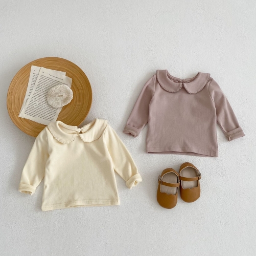 Infant Baby Solid Top Doll Collar Long-sleeved T-shirt Wholesale