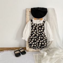 Infant Baby Girls Floral Print Overalls Combo Long-sleeved Simpfy Shirt In Sets Wholesale