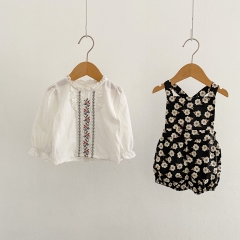 Infant Baby Girls Floral Print Overalls Combo Long-sleeved Simpfy Shirt In Sets Wholesale