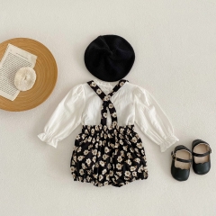 Infant Baby Girls Floral Print Overalls Combo Long-sleeved Simpfy Shirt In Sets Wholesale