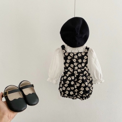 Infant Baby Girls Floral Print Overalls Combo Long-sleeved Simpfy Shirt In Sets Wholesale