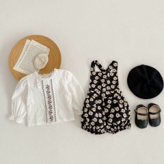 Infant Baby Girls Floral Print Overalls Combo Long-sleeved Simpfy Shirt In Sets Wholesale