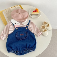 Infant Baby Stripped Cute Top Combo Cowboy Overall In Sets Wholesale