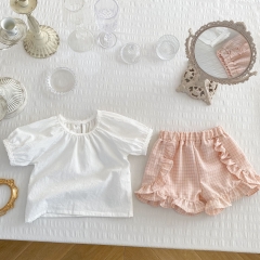Infant Girl Solid Color Blouses With Cute Shorts Summer Sets Wholesale