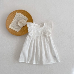 Infant Girl Solid Color Butterfly Sleeves Loose Summer Dress Wholesale