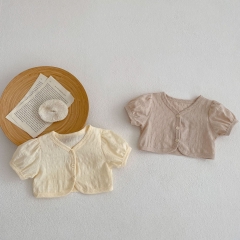 Infant Baby Grl Solid Color Single Breasted V-Neck Coat In Summer Wholesaele