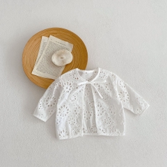 Infant Baby Girl Hollow Carved Design Belted Design Summer Coat Wholesale