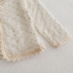 Infant Girl Flower Embroidered Pattern Mesh Thin Style Coat Wholesale