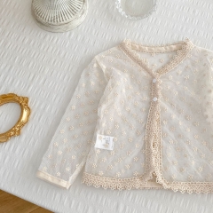 Infant Girl Flower Embroidered Pattern Mesh Thin Style Coat Wholesale