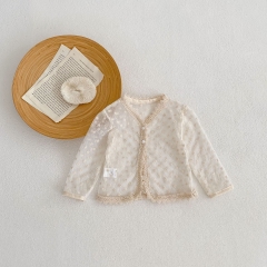 Infant Girl Flower Embroidered Pattern Mesh Thin Style Coat Wholesale