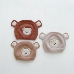 Infant Baby Cartoon Bear Patched Graphic Knitted Caps For Sale Wholesale