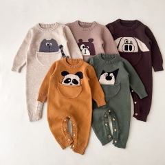 Infant Baby Cartoon Patched Pattern Long Sleeve Knitted Romper Wholesale
