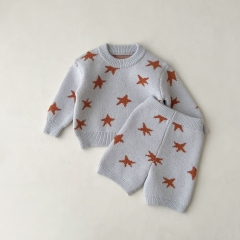 Infant Baby Girl Star Graphic Pullover Sweater With Shorts Knit Sets Wholesale