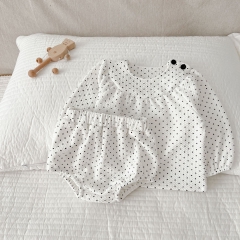 Infant Baby Girl Polka Dot Pattern Long Sleeve Tops Combo Shorts Sets Wholesale