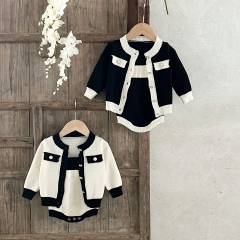 Infant Baby Girl Colorblock Design Overall Pants With Cardigan Sets Wholesale