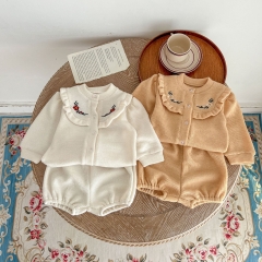 Infant Baby Girl Embroidered Design Overalls With Coat Sets Wholesale