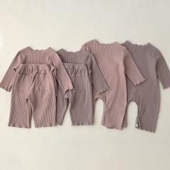 Infant Baby Solid Color Soft Cotton Quality Spring Rompers Clothing Sets Wholesale