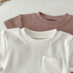 Baby Unisex Solid Color Short Sleeve Cotton Onesies And Sets Wholesale