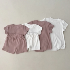 Baby Unisex Solid Color Short Sleeve Cotton Onesies And Sets Wholesale
