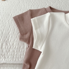 Baby Unisex Solid Color Short Sleeve Cotton Onesies And Sets Wholesale