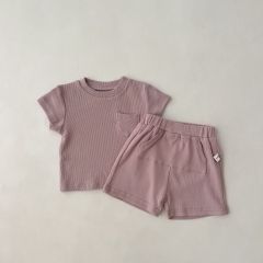 Baby Unisex Solid Color Short Sleeve Cotton Onesies And Sets Wholesale