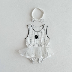 Infant Baby Girl Polka Dot Pattern Sleeveless Mesh Onesies Dress Wholesale
