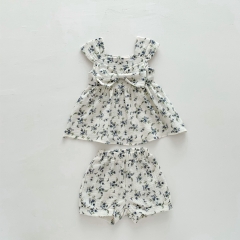 Infant Baby Girl Floral Graphic Sling Tops With Loose Shorts Sets Wholesale