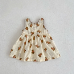 Infant Baby Girl Cartoon Bear Pattern Sleeveless Vest Dress Wholesale