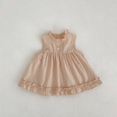 Infant Baby Girl Solid Color Sleeveless Cotton Dress Wholesale