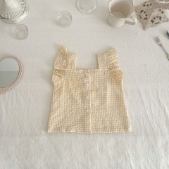Baby Girl Plaid Pattern Square Neck Sleeveless Summer Clothing Sets Wholesale