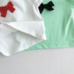 Infant Baby Bow Patched Pattern Tops With Plaid Skirt Sets Wholesale